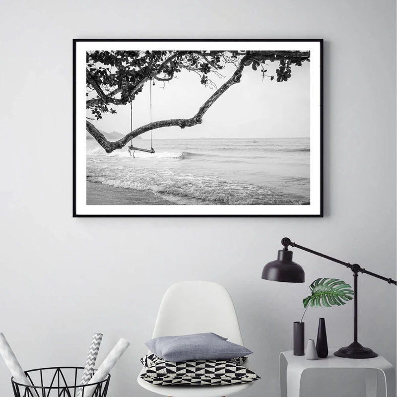 Beach-Swing-Black-White-Photography-Poster-Coastal-Decor-Beach-Sea-Side-Landscape-Painting-Wall-Art-Canvas (2)