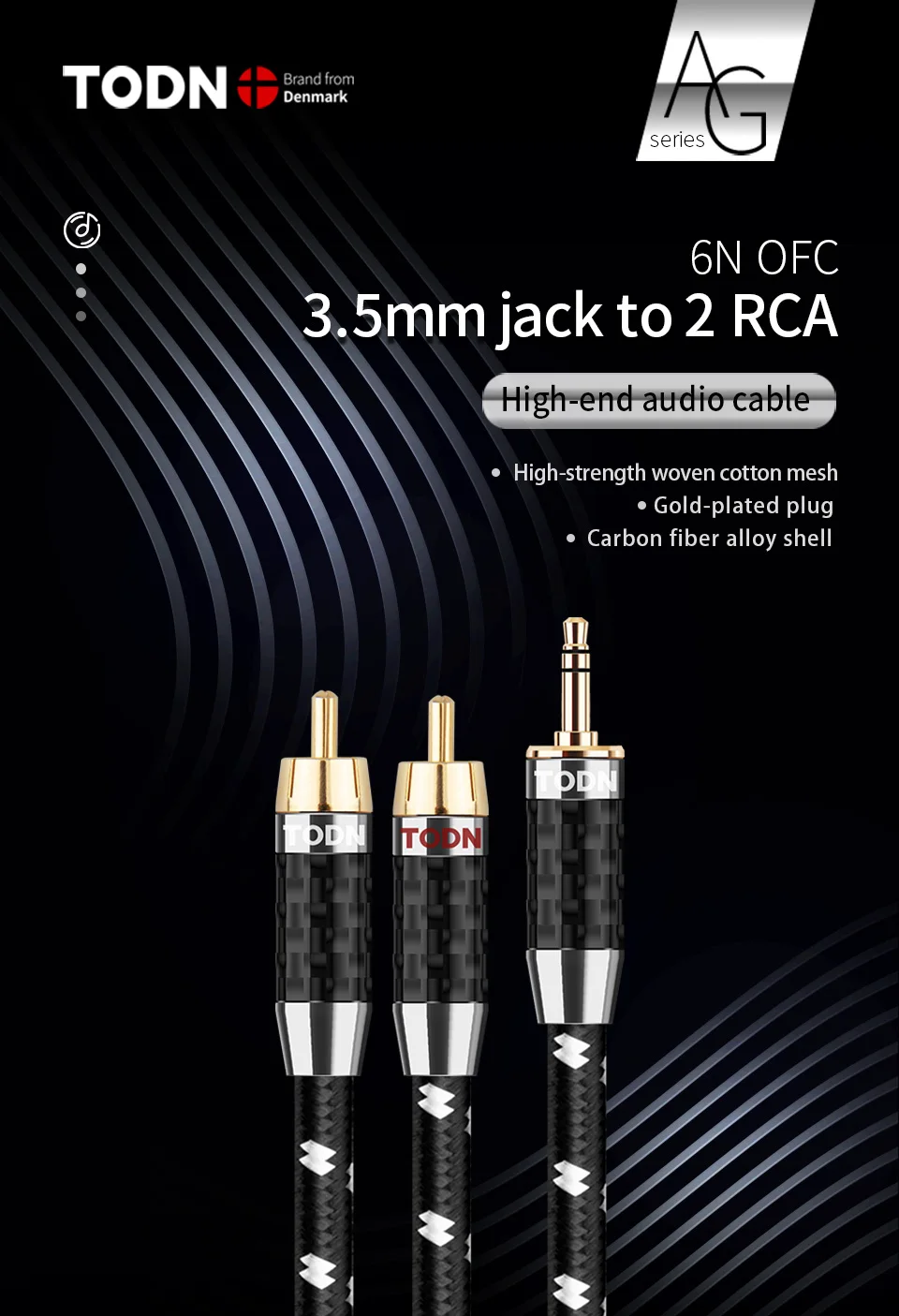 3.5mm para 2RCA AUX, RCA Jack, 3.5