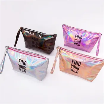 

Letter Wash Toiletry Cosmetic Bag Women PU Professional Laser Make Up Bag Organizer Travel Waterproof Portable