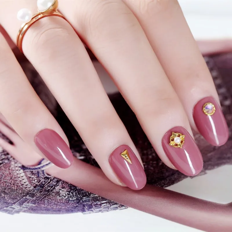Wear Nail Tips Explicit White Bean Paste Colorful Rivet Fake Nails round-Toe Mid-length Manicure Patch 172