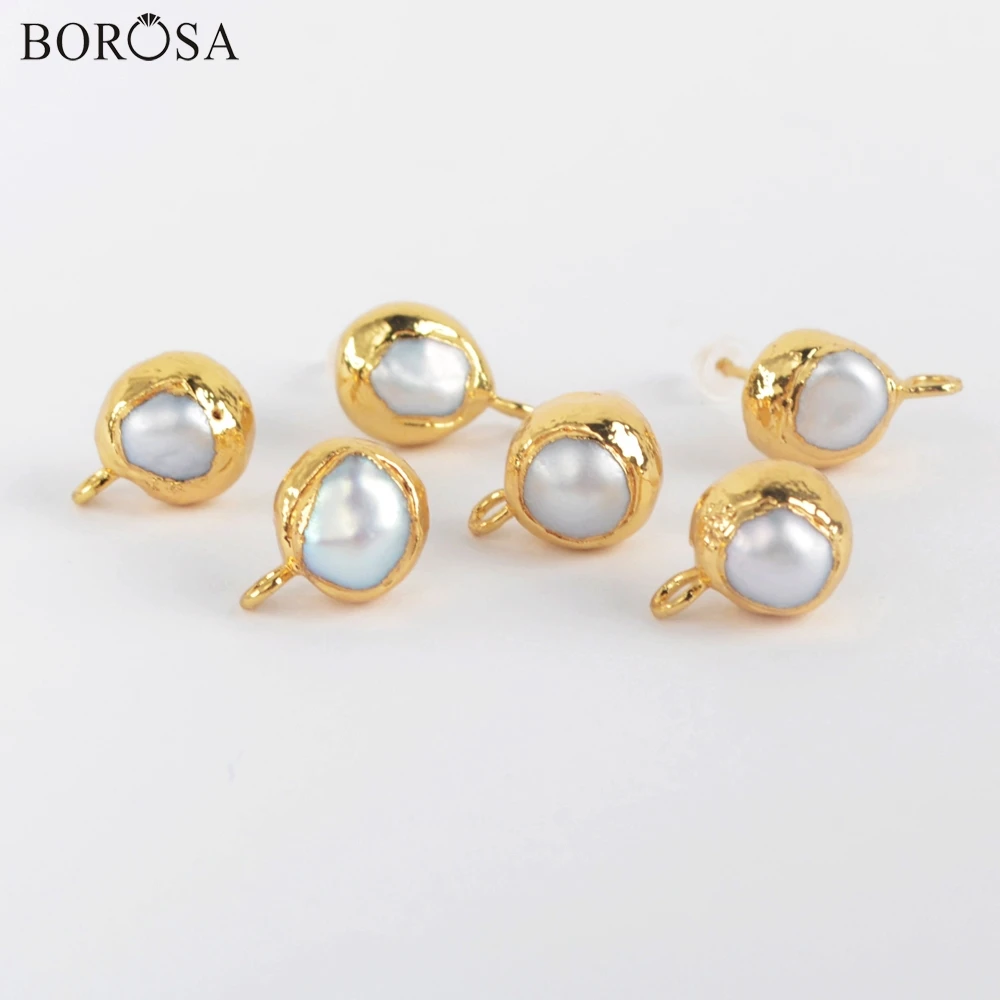BOROSA, 10 пар, позолоченные серьги-гвоздики с натуральным жемчугом, высокое качество, серьги с пресноводным жемчугом, аксессуары, ювелирные изделия для женщин, PJ417