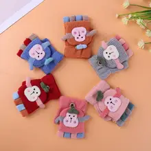 1 пара, зимние Рождественские теплые перчатки, Мультяшные животные, муфта для рук, Детские утепленные шерстяные перчатки на половину пальцев