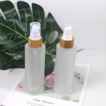 

80ML glass cream jar lotion spray pump bottle with ecological bamboo lid wood cap Cosmetic container
