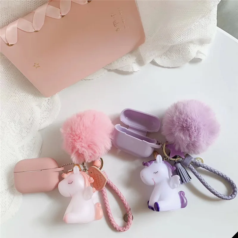 AirPods case Cartoon with keychain unicorn Accessories Silicone case fashion cute For Air pods 2  Protective Cover