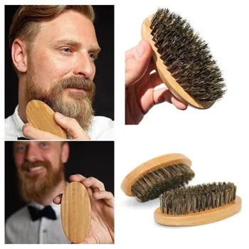 

Men Boar Hair Bristle Beard Mustache Brush Military Hard Round Wood Handle