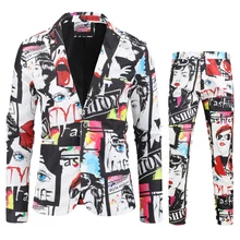 

(Jacket+Pants) Mens printing Suits Men's Blazer Slim Fit Wedding Male Groom Tuxedos suit Prom costume homme Plus size S-4XL