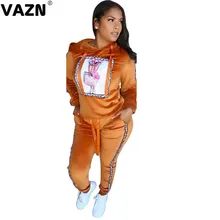 VAZN YM-8482 Топ замшевый Костюм Повседневный свободный мягкий модный формальный теплый длинный рукав брюки Тонкий спортивный костюм женский комплект из 2 предметов