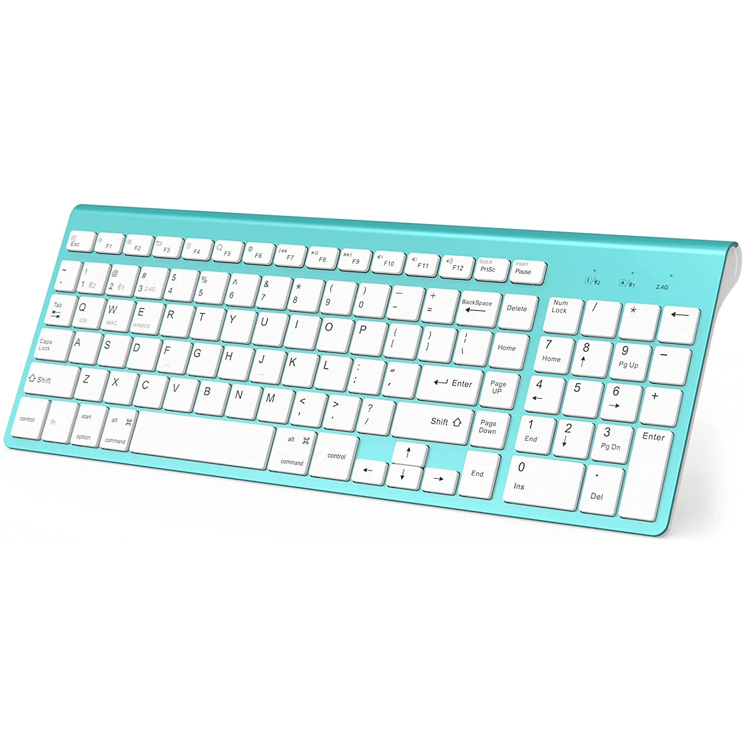 Wireless Bluetooth Keyboard，(2.4G+BT3.0+BT5.0) Compatible With IMac/Mac, IPad Air/Pro,Laptop,Android,Windows-Turquoise.Blue best office keyboard Keyboards