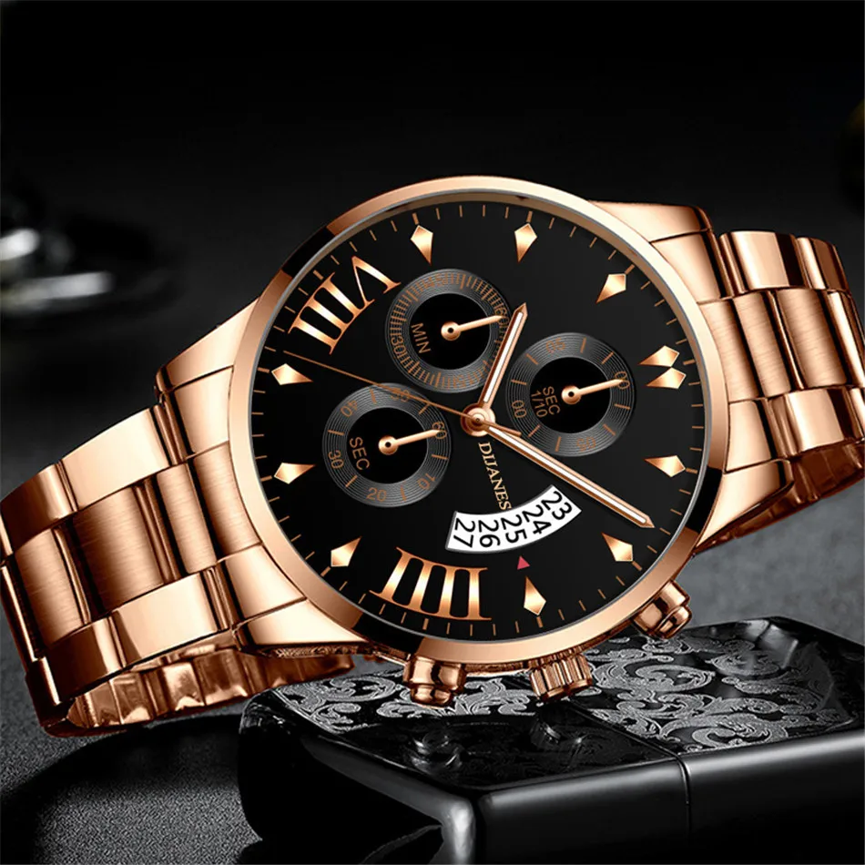 New Men Business Stainless Steel Quartz Wristwatch Fashion Mens Watches Calendar Date Clock Man Silver Bracelet Male Watch
