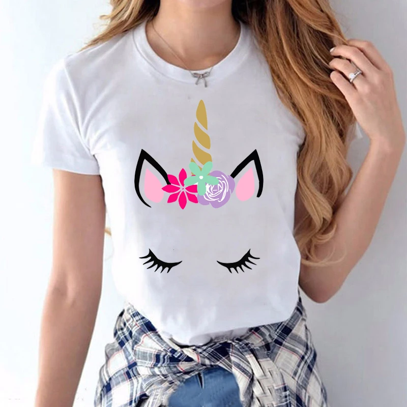 Cute Unicorn Printed Family Matching Clothes T Shirt Fashion Mommy and Me Clothes Family Look Short Sleeve Tee Shirt