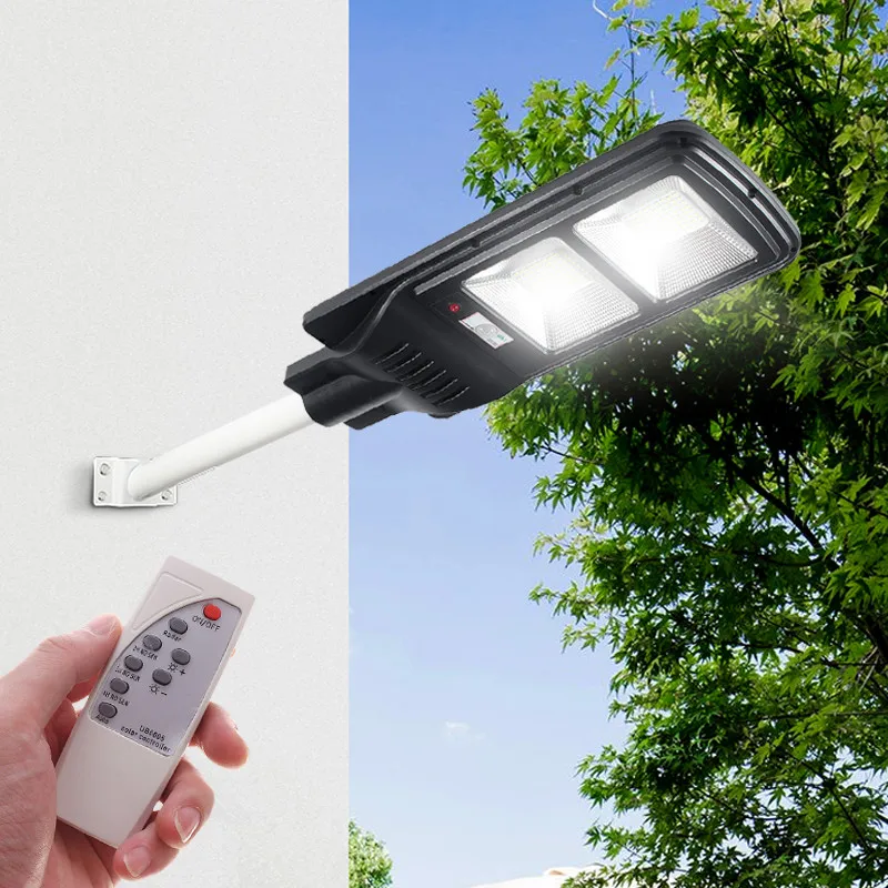 

Waterproof LED Street Light 120W 144LED Solar Light z+Radar PIR Motion Sensor Wall Timing Lamp with Remote for Plaza Garden Yard