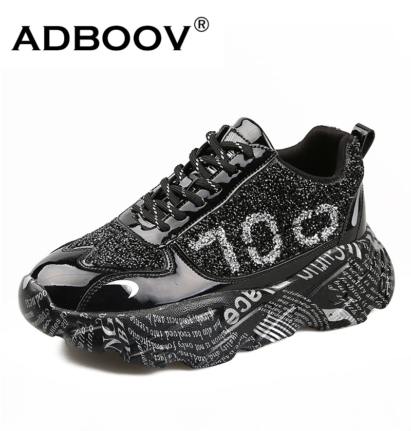 ADBOOV/700 кроссовки на платформе с блестками; женская модная повседневная обувь из лакированной кожи