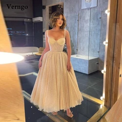 Verngo Light Champagne Prom Dresses Glitter Sweetheart Straps Bones Ankle Length Evening Gowns Vintage Graduation Party Dress