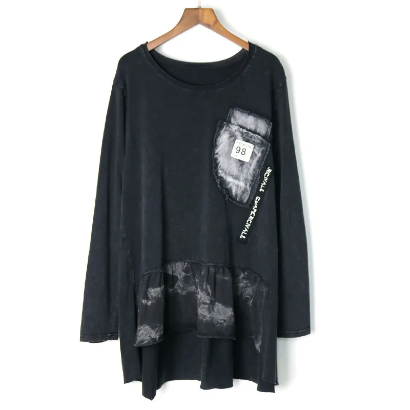 

Irregular Pleated T shirt Women Clothes 2019 Patchwork Elegant Letter Print Pattern Small Fresh Casual Style Tee