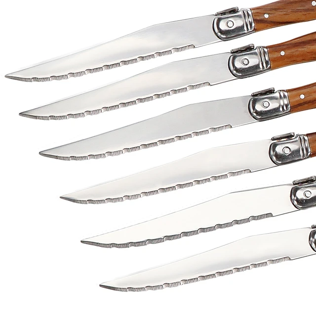 Jaswehome 4-12pcs Serrated Steak Knife Set Steel Sharp Table Knife Wood  Handle Full Tang Steel Laguiole Dinner Knife