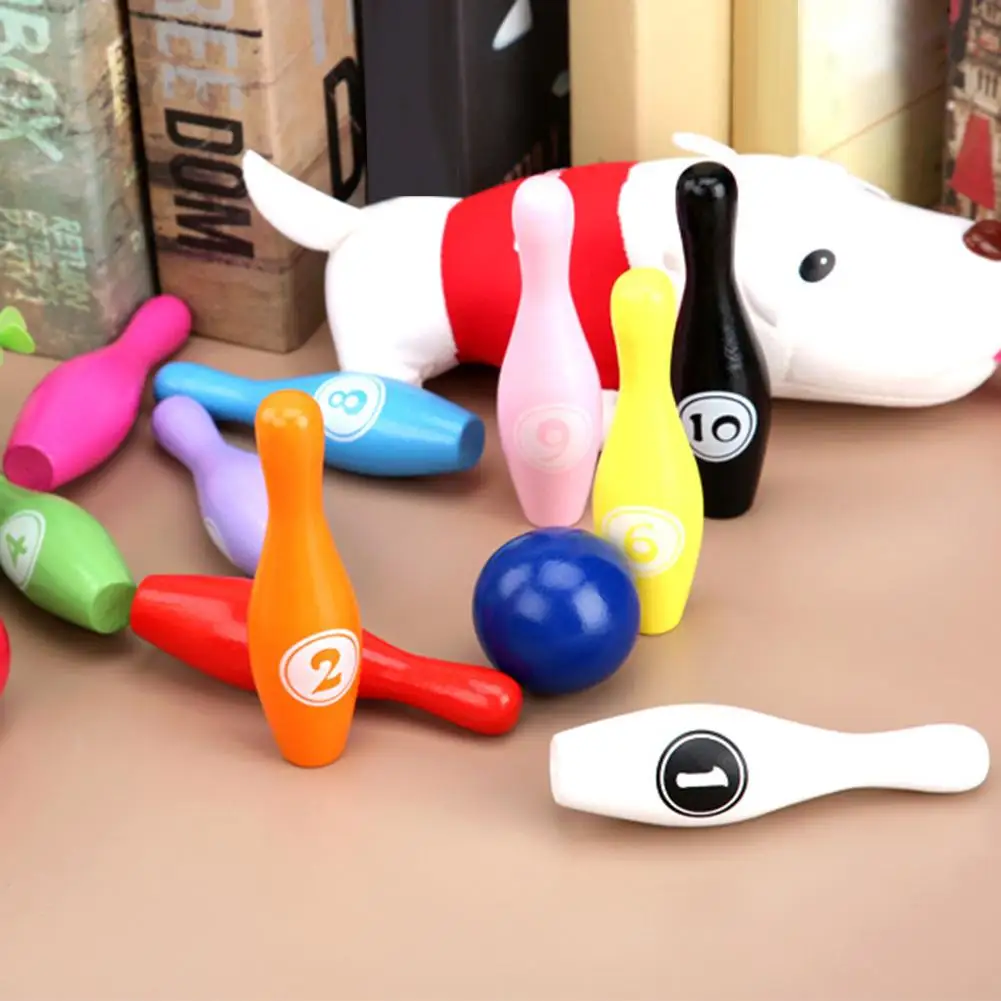 Деревянная цветная цифровая Детская обучающая игрушка для боулинга в помещении, для спорта на открытом воздухе, для игры в боулинг