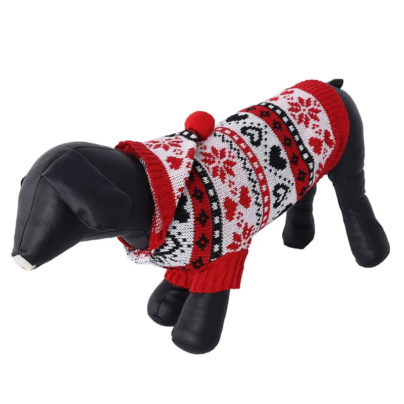 Вязаный свитер с капюшоном для собак, Рождественский однотонный теплый свитер с принтом для собак, классический стильный свитер для щенков на холодную погоду