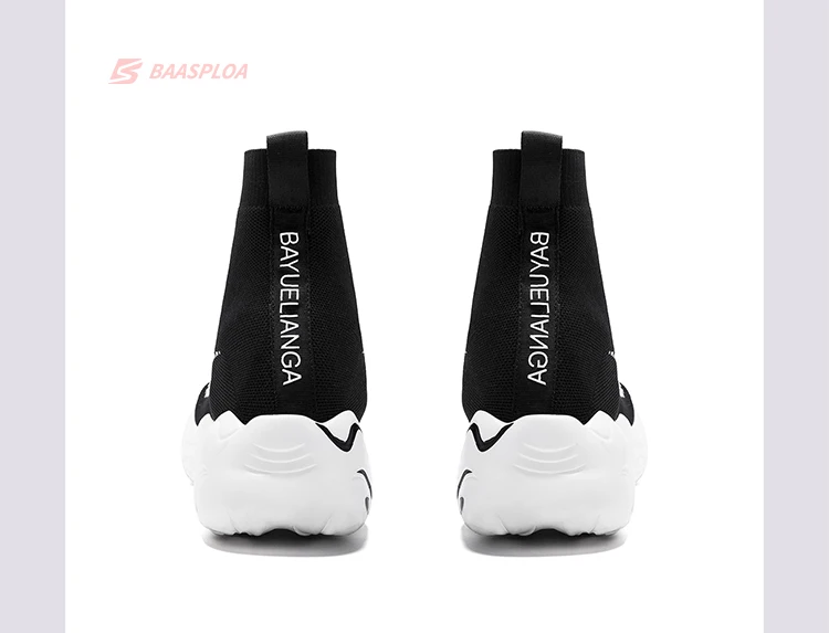 Sneakers Women Men Knit Upper Breathable Black Couple Non-slip Sock Boots Chunky Shoes High Top Running Shoes For Men Women