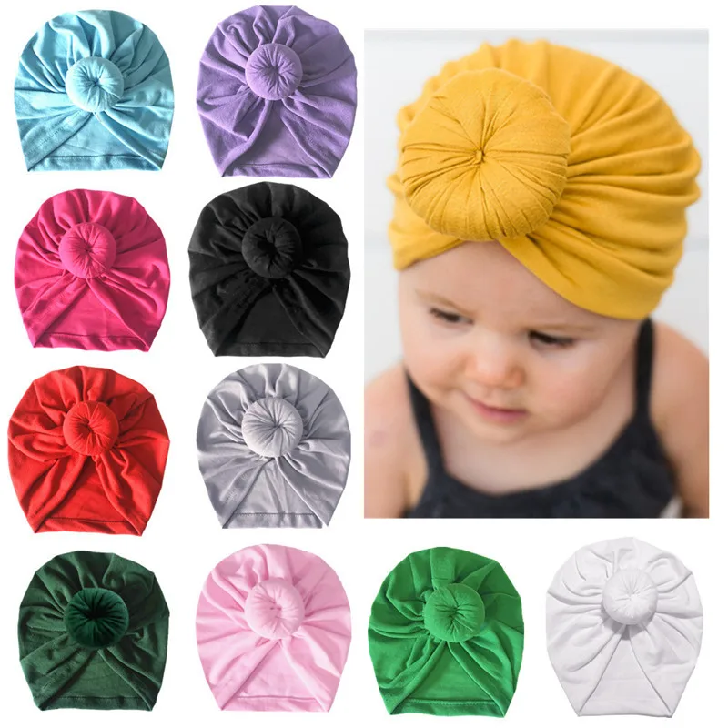 

Infant Headbands Solid Cotton Kont Turban Headband For Girls Spandx Stretchy Beanie Hat Headwear Baby Hair Accessories