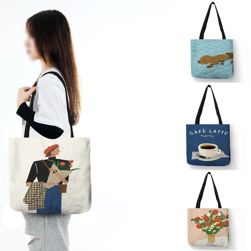 Bolsos de mano con estampado moderno mujer, bolsas grandes reutilizables para compras, comestibles, | -