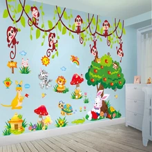 [SHIJUEHEZI] Черепаха Кролик дерево настенные наклейки DIY джунгли обезьяны наклейки на стену в виде животных для детской комнаты Детская Спальня украшение дома