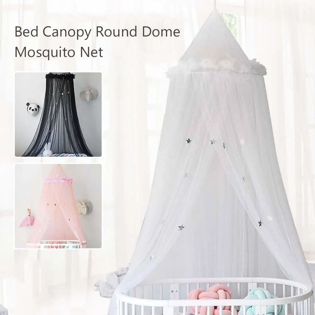 Хлопковая детская круглая комнатная купольная москитная сетка перо Звезда декоративная кровать занавеска бесплатная установка навес