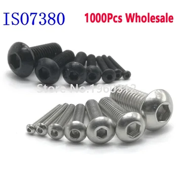 

1000Pcs M3x8 /7mm ISO7380 Stainless Steel 304 or Black 10.9 grade Round Head Screws Mushroom Hex Socket Button Head Screw Bolt