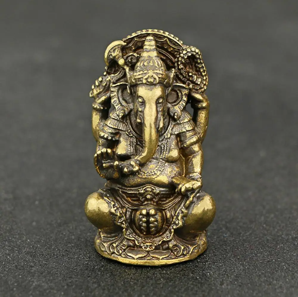 

Mini Vintage Brass Ganesha Statue Pocket India Thailand Elephant God Figure Sculpture Home Office Desk Decorative Ornament Gift