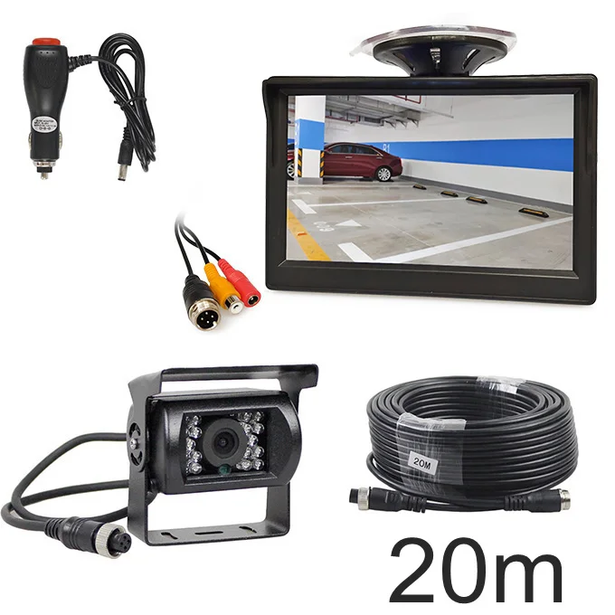 20m DIYKIT " DC12V-24V 4PIN обратный автомобильный монитор заднего вида Водонепроницаемый CCD ночного видения резервный автобус грузовик камера автомобильное зарядное устройство - Цвет: 20m