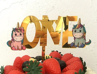 1 PCS с днем рождения с милым мультяшным рисунком золотым блеском акриловая красивая вещь украшения для капкейков торт для детского праздника флаги вечерние Свадебные украшения - Цвет: 21