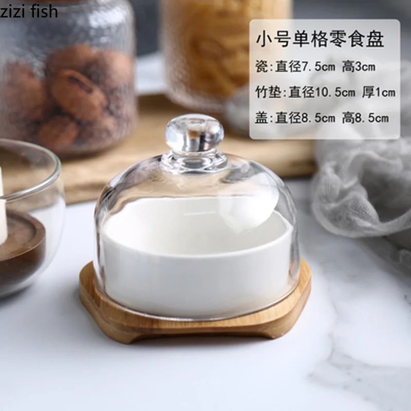 Ceramic Covered Glass Bowl Bakeware Pudding Cup Separated Fruit Plate Creative Snack Plate Snack Snack Candy Dish