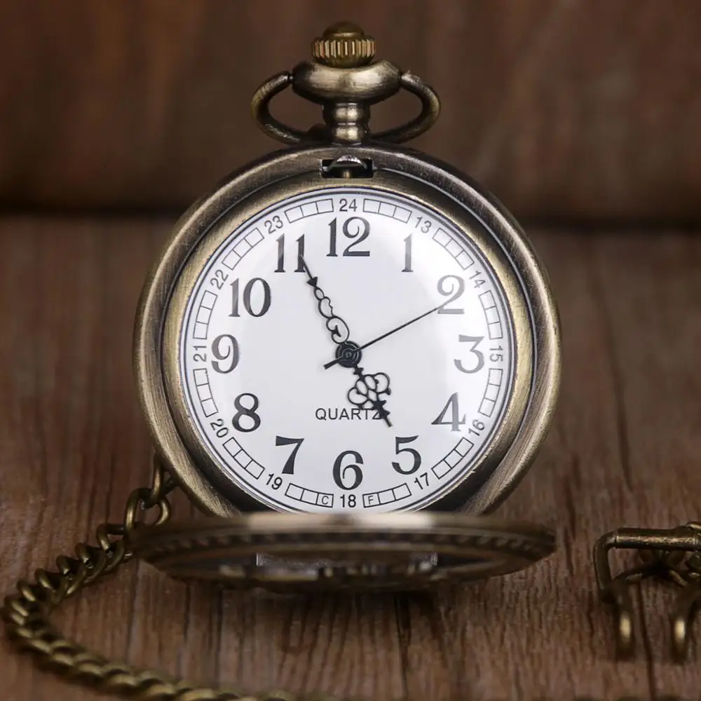 New Antique Clock Pocket Watches Big Size Bronze Train Head Quartz Pocket Watches With Necklace Chain for Men Women Best Gifts