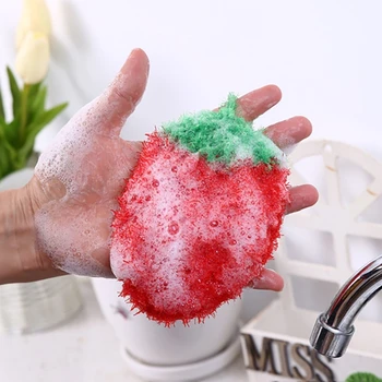

Strawberry Dishwashing Clean Towel Kitchen Brush Pot Scouring Pad Handmade Crochet Flower Strawberry Dish Cloth