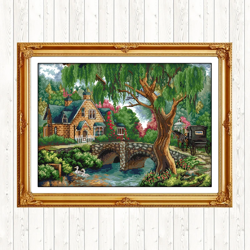 

In The Woods Landscape Painting DMC Embroidery Cross Stitch 14ct 11ct Pattern Printed on Canvas Count Aida Fabric DIY Needlework