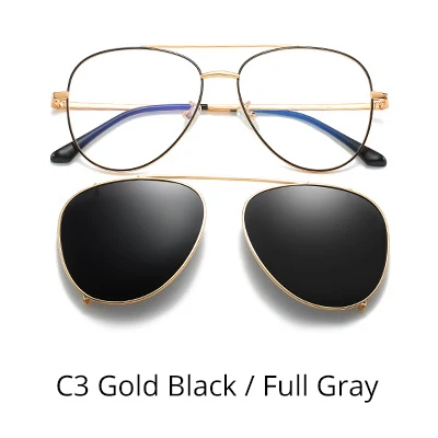 Ralferty Prescription Sunglasses Women Men Polarized Clip On Glasses Pilot Myopia Ladies Spectacle Frame 0 Degree Z17208 - Цвет линз: C3 Gold Black-Gray