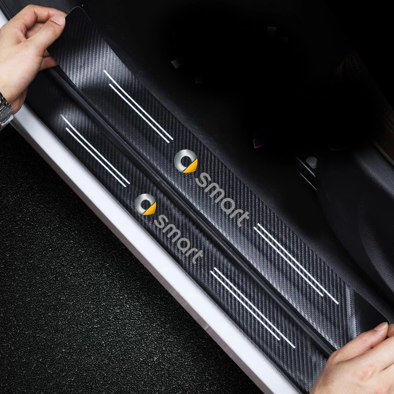 

4 pcs Leather Protective Stickers Carbon Fiber Car Door Sill Sticker For Smart 451 453 Fortwo Forfour Auto Accessories
