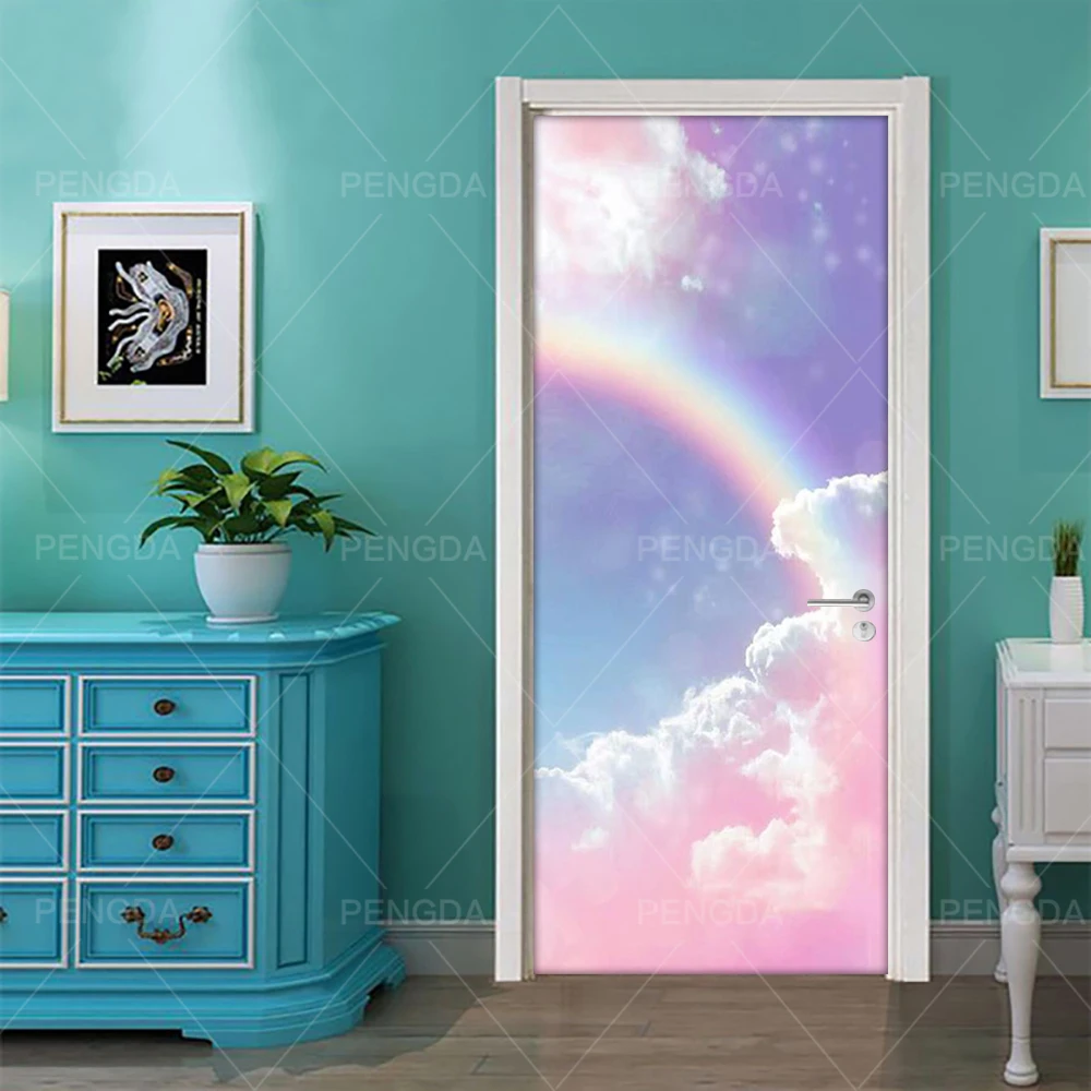 Самоклеющиеся DIY ремонт Фреска Радуга облако дверь стикер водонепроницаемый печать искусство фотографии домашний декор ремонт спальни