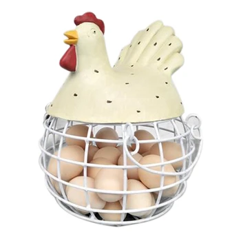 

New American Iron Egg Storage Basket Snack Fruit Basket Creative Collection Ceramic Hen Ornaments Decoration Kitchen Accessories