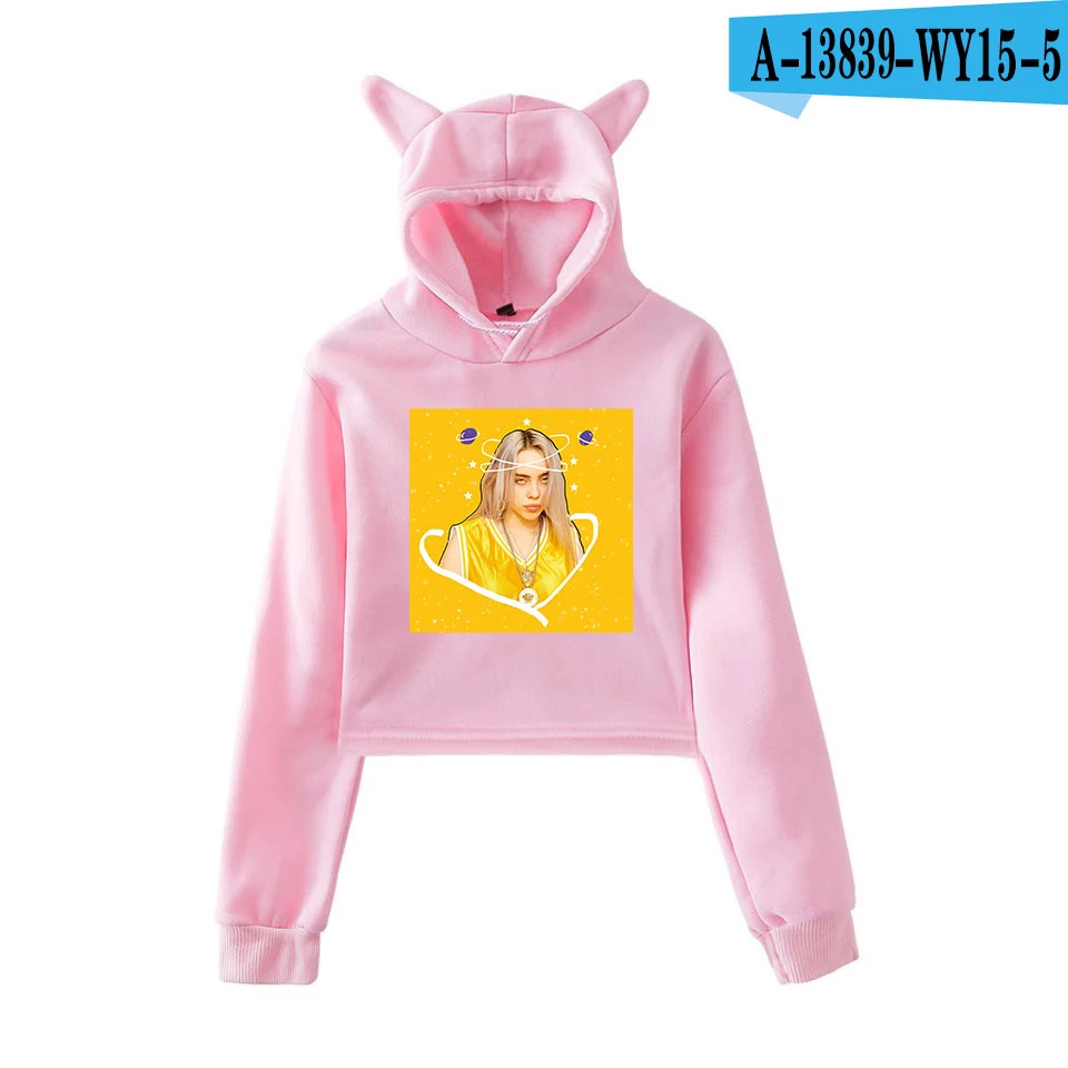 13839Pink Billie Eilish Cat уличная толстовка с капюшоном, Повседневный пуловер с капюшоном для мужчин и женщин, Спортивная толстовка с длинным рукавом в стиле хип-хоп, верхняя одежда - Цвет: 13839Pink