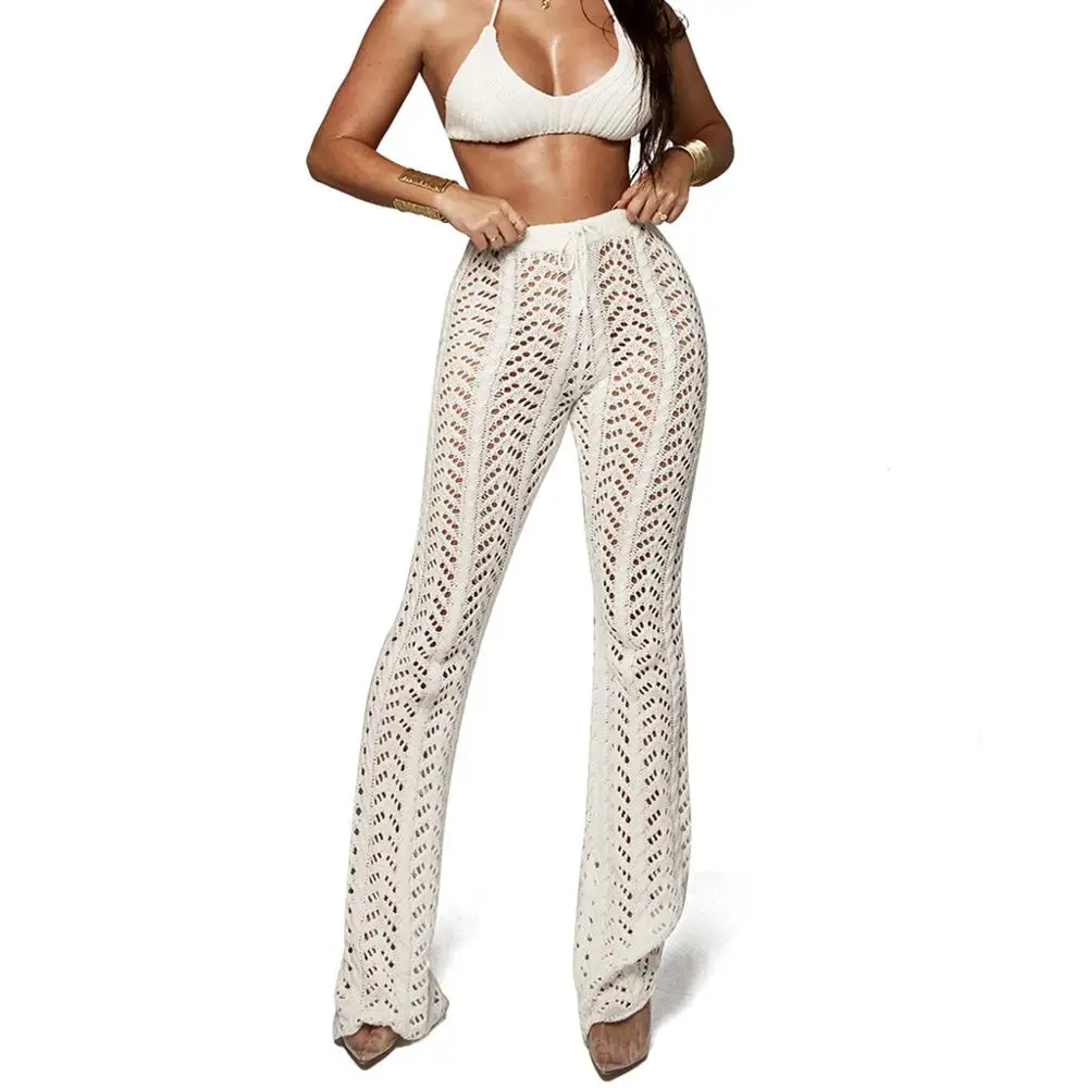 

2019 Trousers Sexy Transparent New Popular Womens Mesh Pants Sexy Hollow Out Zipper Fly Knitted Pants Beach Pant Casual Pant A1