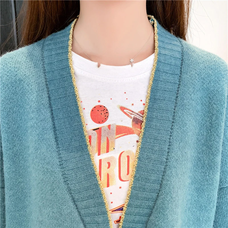 [EAM] Button Ruffles Spliced Big Size Knitting Sweater Loose Fit V-Neck Long Sleeve Women New Fashion Autumn Winter JZ108