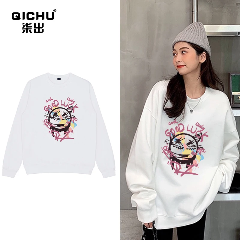 Women's fashion graffiti printed autumn and winter Sweatshirt Large long sleeve o-neck loose Pullover Korean women's top | Женская