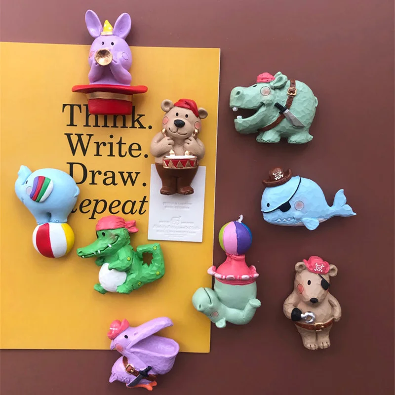 

3D Refrigerator Magnets Sticker Resin Circus Animal Pirate Fridge Magnet Cartoon Animal Home Decoration Craft Souvenir