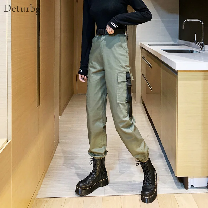 Moda Mujer Pantalones Cargo Con Cinturon Mujer Hip Hop Streetwear