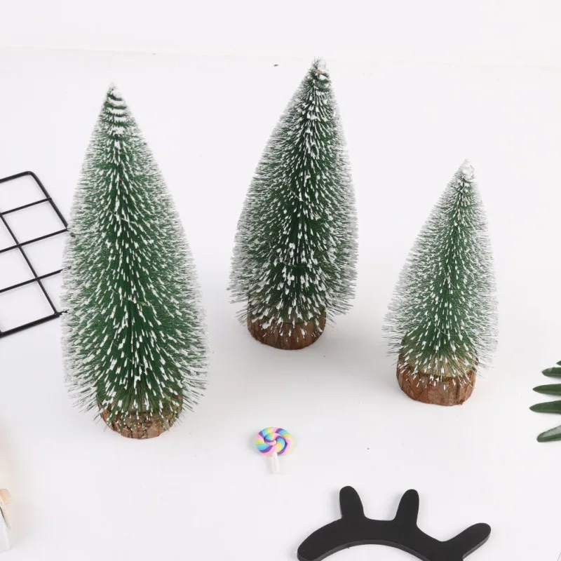 

Tabletop Christmas Tree Miniature Pine Frosted With Colorful LED Design Trees With Wood Base Crafts Home Decor Ornaments