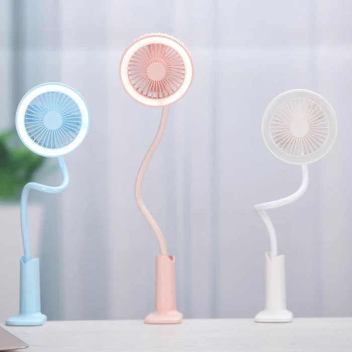 Portable Clip-on Stroller Fan LED Lamp USB Rechargeable Bendable Office Mini Fan TN88