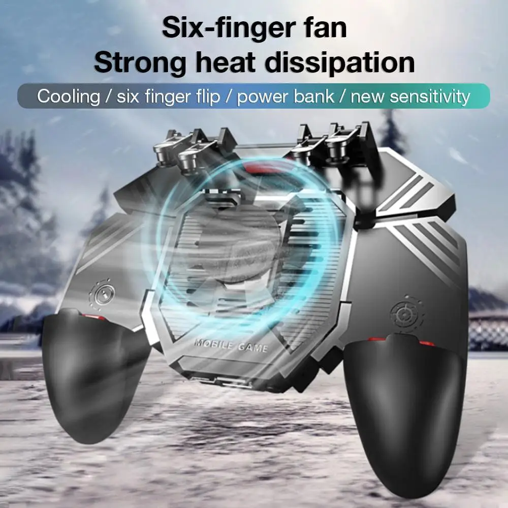  AK77 Six Finger All-in-One PUBG Mobile Game Controller with Dual Fans Free Fire Key Button Joystick