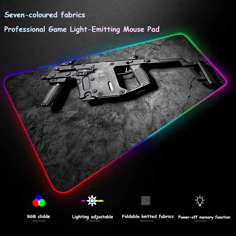  XGZ Large RGB Mouse Pad Black Lock Edge Submachine Gun HD Custom Office Computer Desk Mat Rubber No