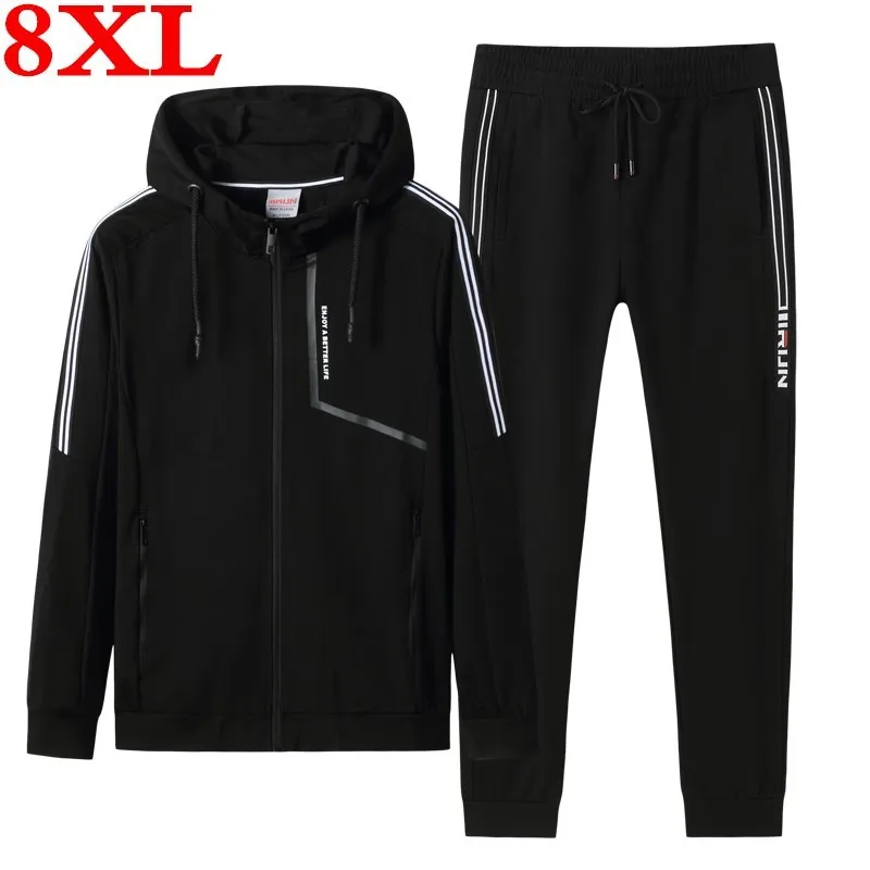 

2020 New plus size 8XL 7XL Men's Set Spring Autumn Man Sportswear 2 Piece Sets Sports Suit Jacket+Pant Sweatsuit Male