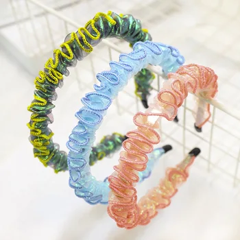 

Haimeikang Spring Summer New Bezel Hair Hoop ins Shiny Color Fashion Hairband Lace Mesh Women Headband Hair Accessories